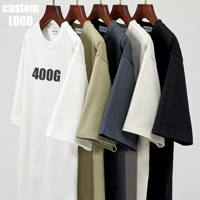 New Casual 400G Cotton Crew Neck T-shirt Custom logo High Quality 100% Heavy Cotton T Shirt Oversized T Shirts For Men