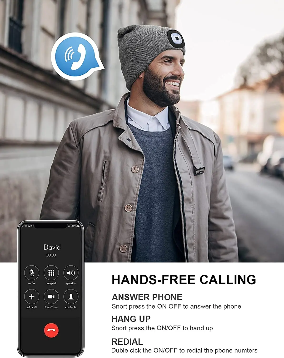 Bluetooth Beanie Hat with Light Unisex USB Rechargeable 4 LED Headlamp Cap with Wireless Headphones Led Lighted Beanie Cap