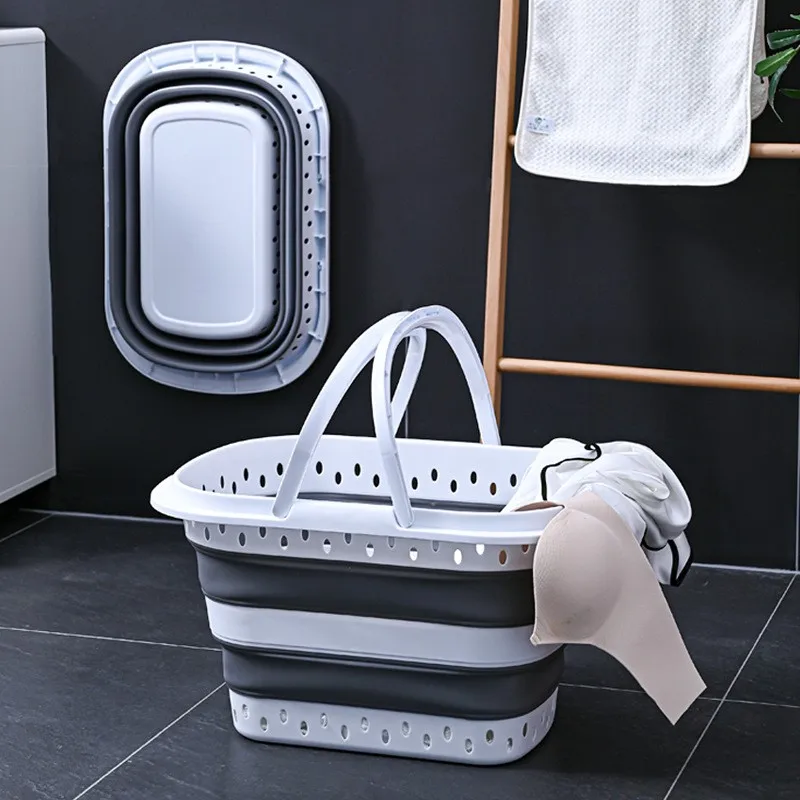 Product Portable Dirty Laundry Basket mesh Container Organizer Silicone Storage Folding Collapsible Basket with grip handle