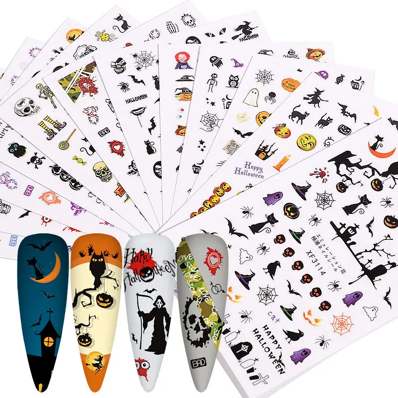 2021 Halloween nail watermarking stickers instagram skull transfer  nail stickers