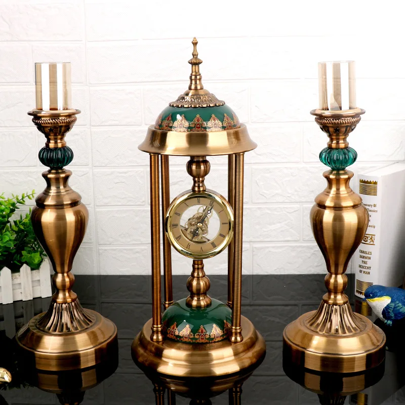 Vintage home decoration accessories luxury home decor decoration pieces boheme table clock and candle holder set
