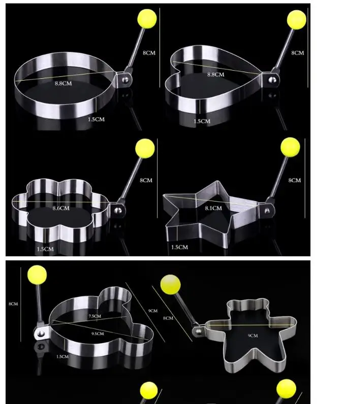 10cm flower start head round heard shapes silver fried egg mold food grade stainless steel