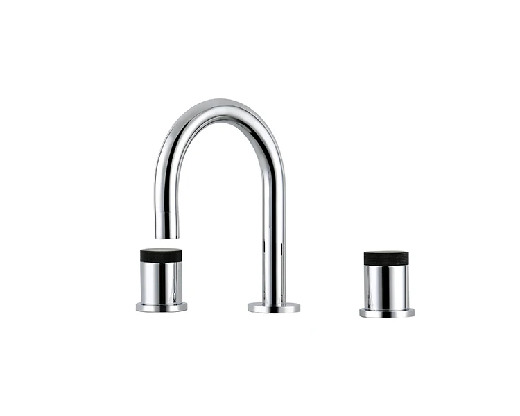 OMASA  triple hole deck mounted double handle Curved brass body washing basin hot cold faucet