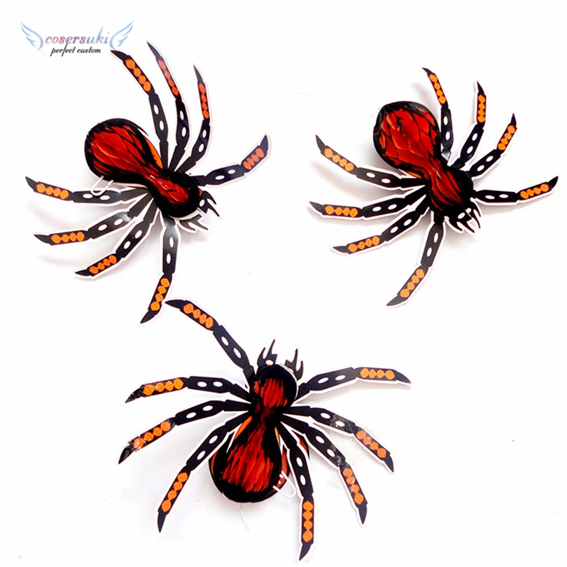 Украшения для Хэллоуина, подвесной бумажный светильник с тремя пауками, реквизит маленького размера