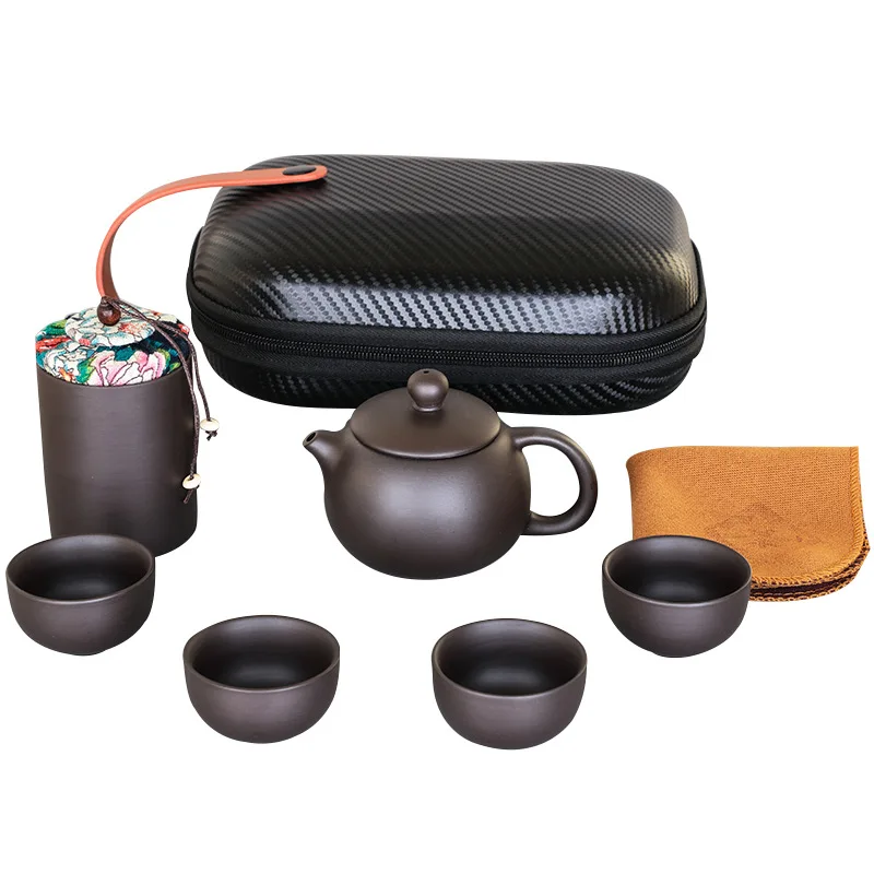 Portable ceramic travel Kung Fu with bag gifts 4 cups one tea canister and tea pot porcelain tea set