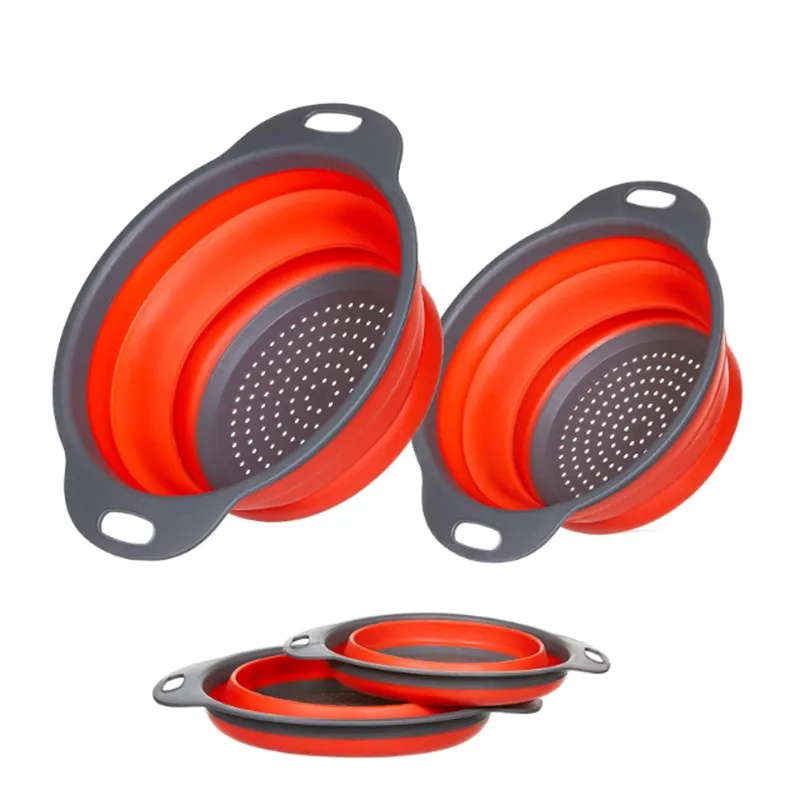 Food Grade Kitchen Collapsible Silicone Colander Fruit Pasta Vegetable Mesh Foldable Space Saving Strainer Basket Bowl