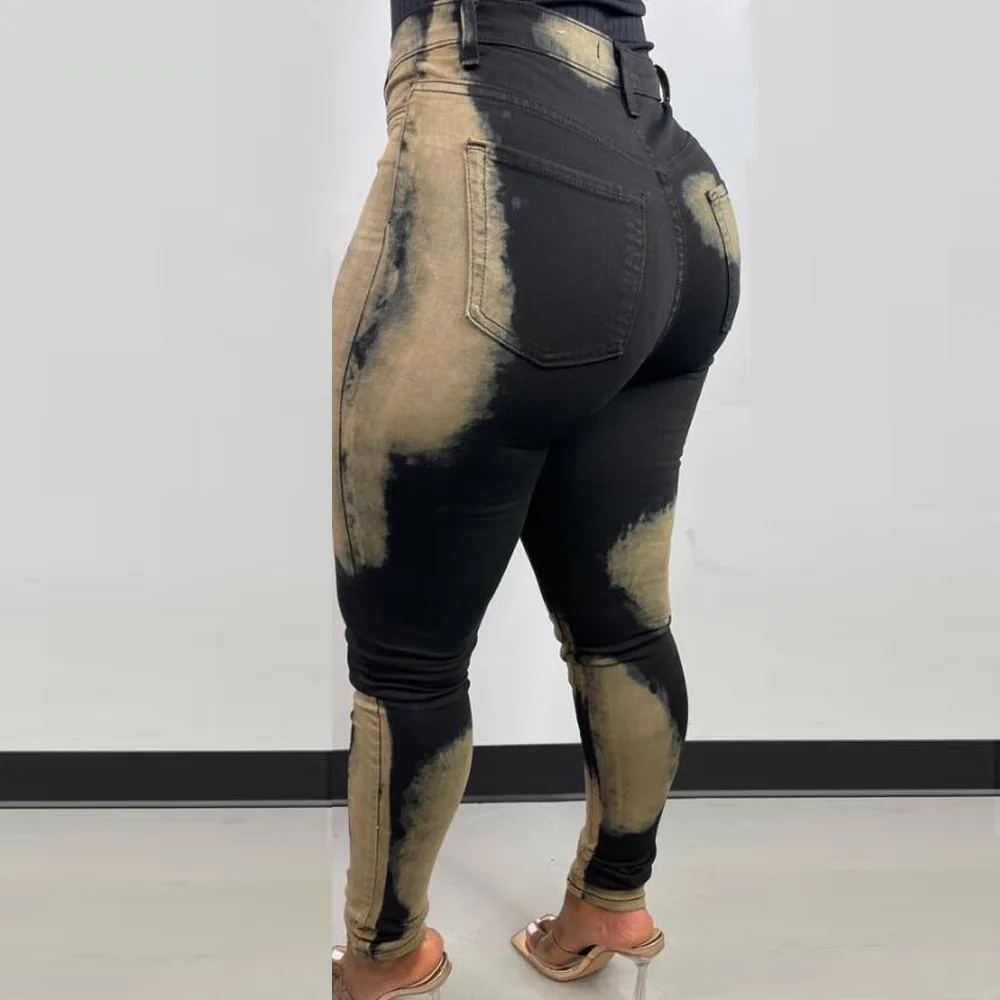 2021 Fall Women Pants High Waist Pencil Jeans Tie Dye Ladies Denim Sexy Patchwork Jeans For Girls