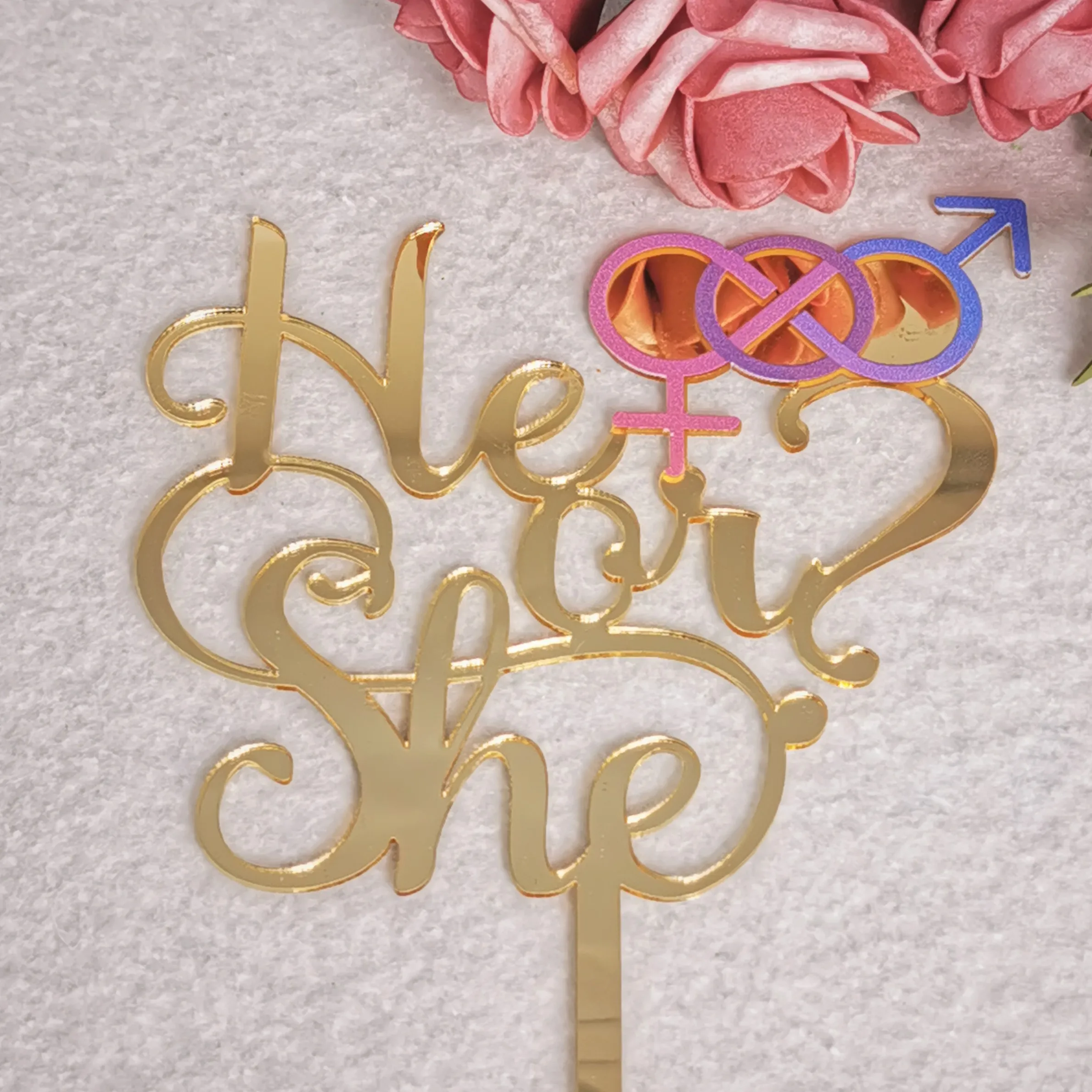 He or She Cartoon  3D Animal print Happy Birthday Acrylic Cake Topper