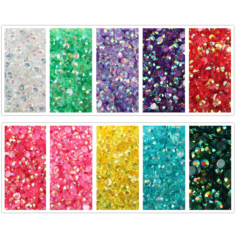 Wholesale Factory Supply Bulk 2mm-6mm Non Hot Fix Round Epoxy Resin Jelly Flatback Base Rhinestone For Garment Decoration