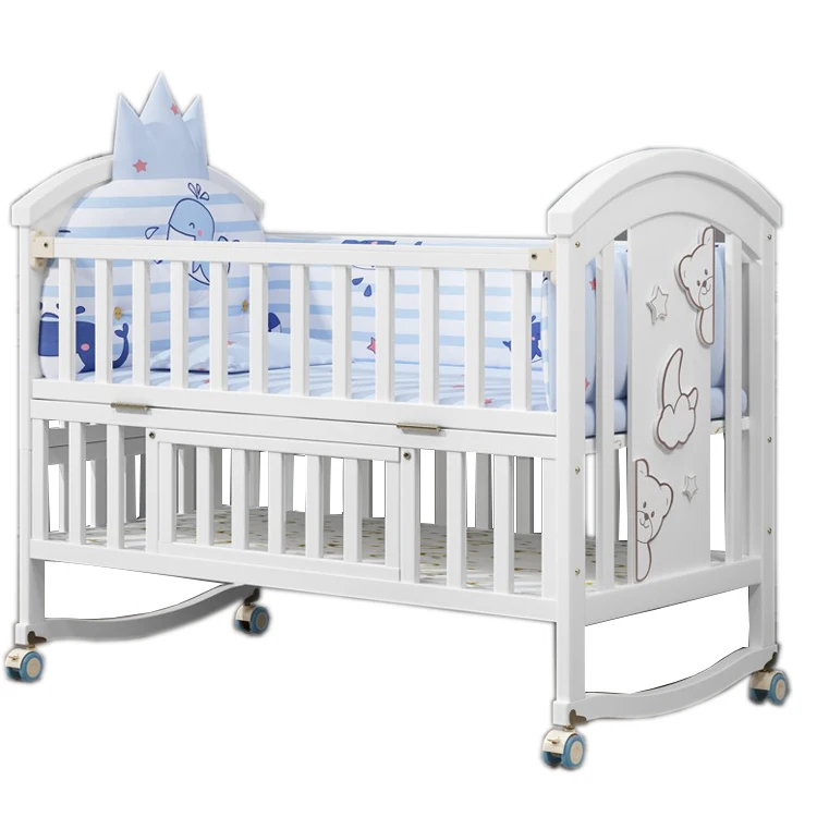 Wholesale Baby Cribs Child Care Beds Multifunction White Pine European Style Solid Wood Baby Crib Outdoor Swing Bed All Seasons