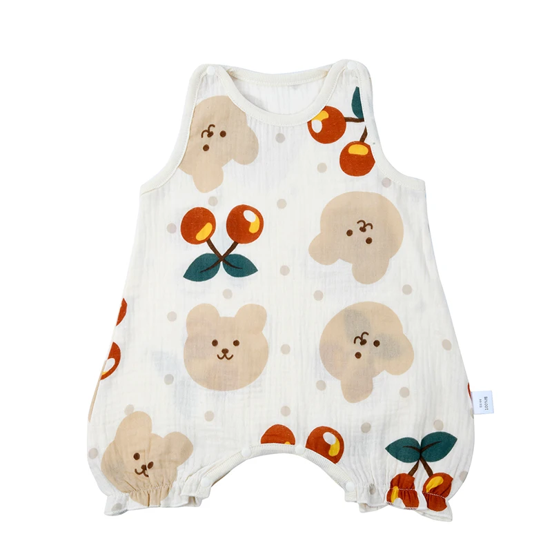 Baby Gauze Pure Cotton Sleeveless Tank Top Baby Vest Bodysuit Summer Baby Fart Wrap Flat Corner Romper