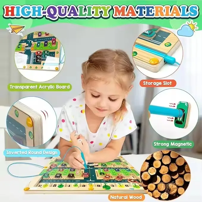 Montessori Children Wooden Magnetic Color And Number Maze Activity Board Game Educational Parking Learning Gift Toys For Kids