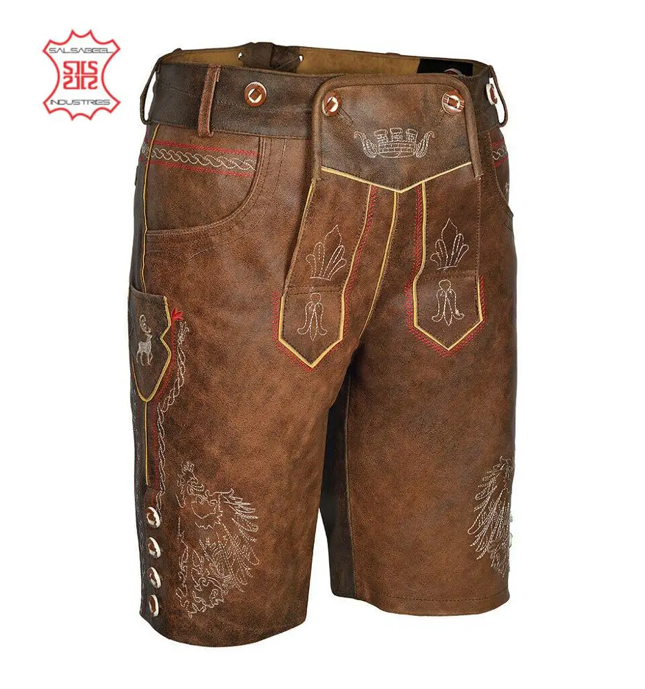 Top quality antique genuine cow split suede leather best selling bavarian lederhosen shorts