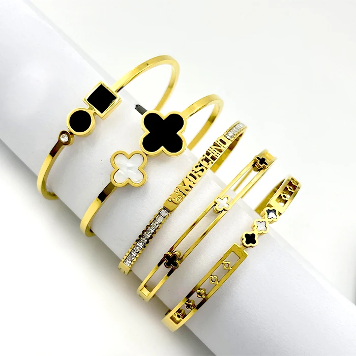 Designer Inspired Four Leaf Clover Bracelet for Women Famous Stainless Steel Fashion Jewelry for Anniversaries and Gifts