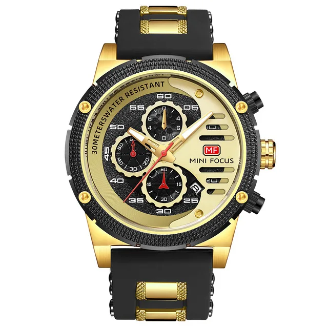 Mini Focus MF0246 Army Sports Men Quartz Watch Luminous Chronograph Silicone Watches