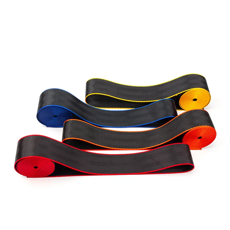 Durable one meter length contrast color stitching hem racing car safety seatbelt webbing