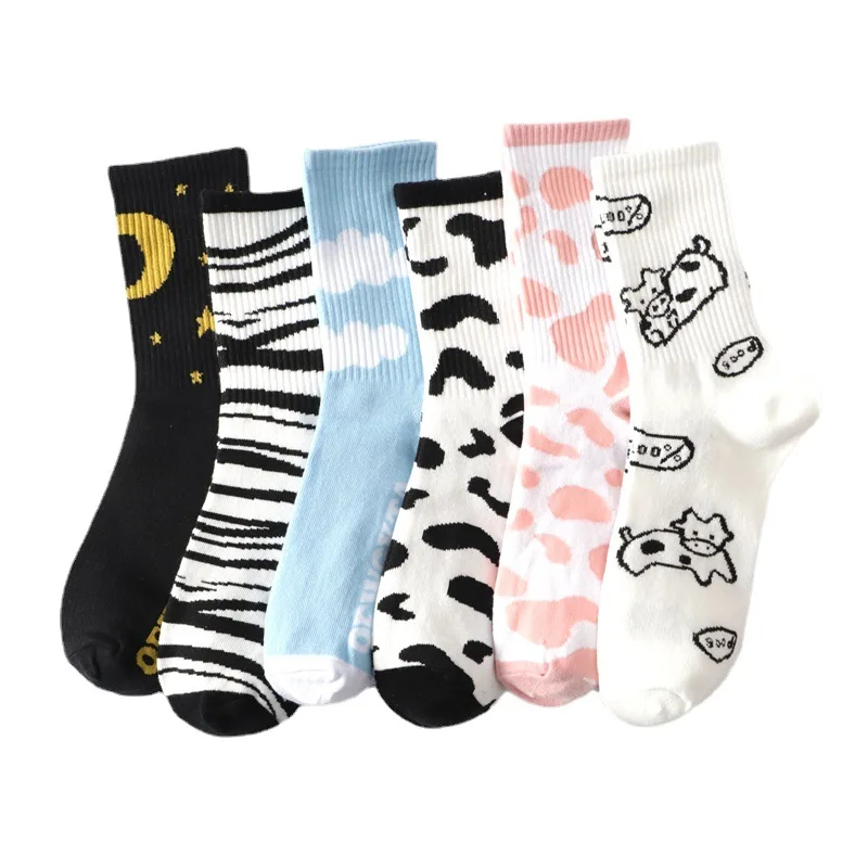 2023 New Style Tube Socks Cartoon Milk Cow Lovely Stocking Women Socks Breathable Autumn Winter Cute Socks For Women