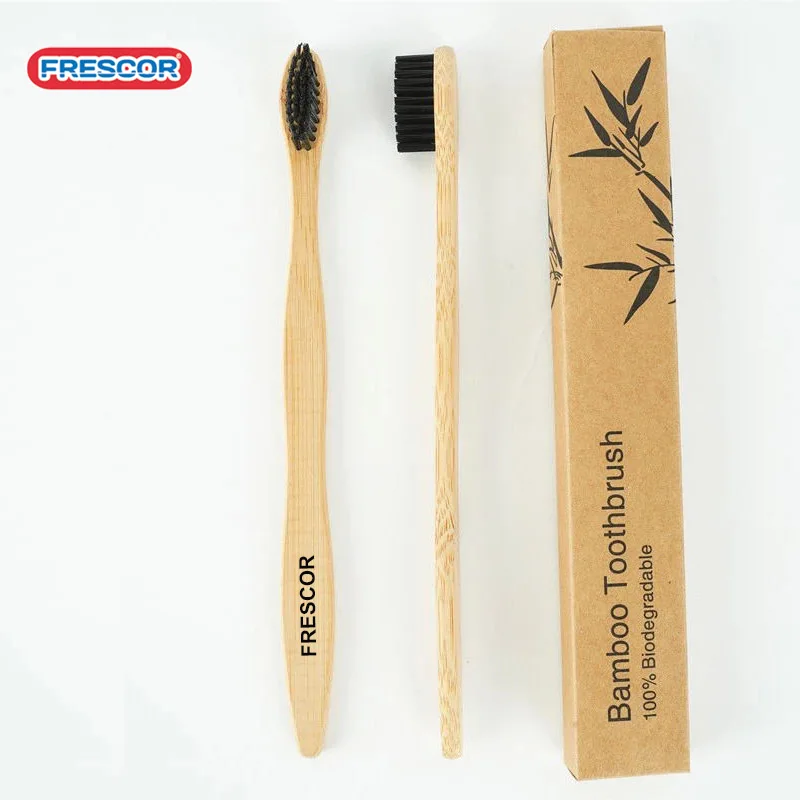 Wholesale Custom Logo 100% Biodegradable Toothbrushes Set Adult Hotel Travel Soft Black Organic Charcoal Moso Bamboo Toothbrush