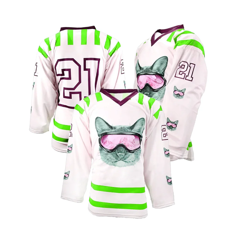 Sportswear Manufacturer Supply White Custom Design Stripes Fully Sublimated Hockey Jerseys for Practice