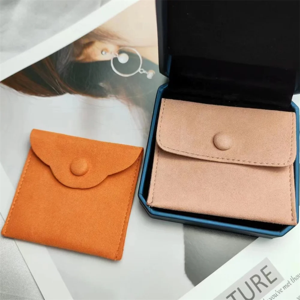 YChuangxin Custom Logo Embossed Snap Bag Small Envelope Flap Microfiber Necklace Earring Jewelry Packaging Pouch Bag With Logo