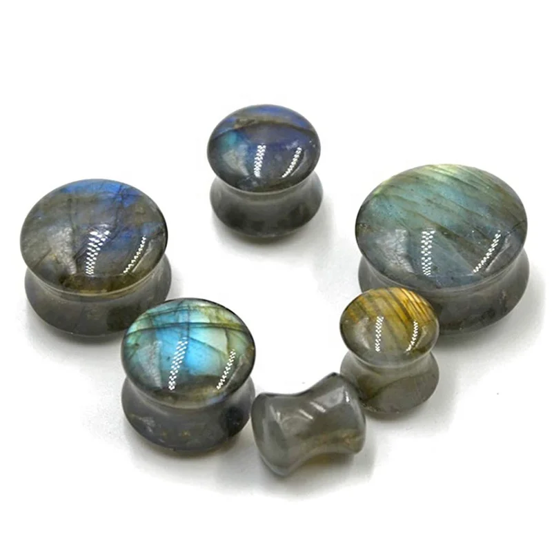 3AAA Highest Grade Labradorite Stone Double Flared Ear Tunnels Stone Ear Plugs Expander Body Jewelry