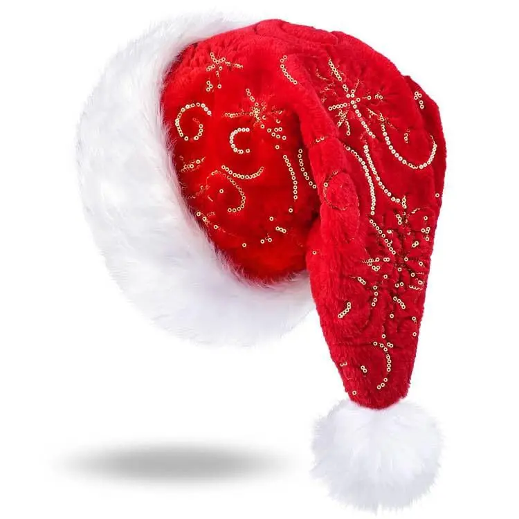 High texture Santa hat Sequin decorative  embroidered santa claus hat Christmas party dress up santa hat christmas