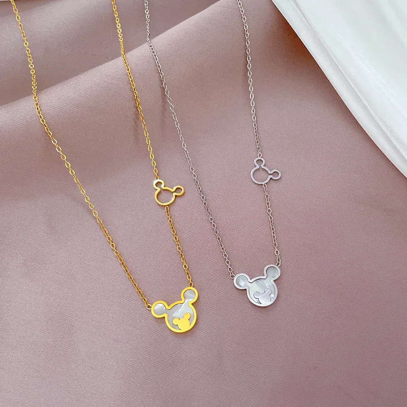 Wholesale Tarnish Free 18K Gold PVD Plating Stainless Steel Women Mouse Head Mickey Pendant Necklace Jewelry