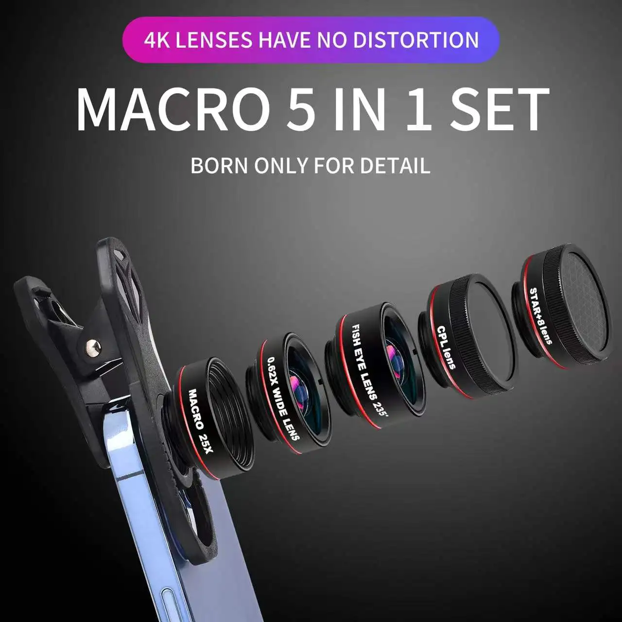 180 fish-eye 5 in 1 Lens for iPhone Samsung Pixel BlackBerry etc with Clip Cell Phone Lens anamorphic Lens Funny Pictures
