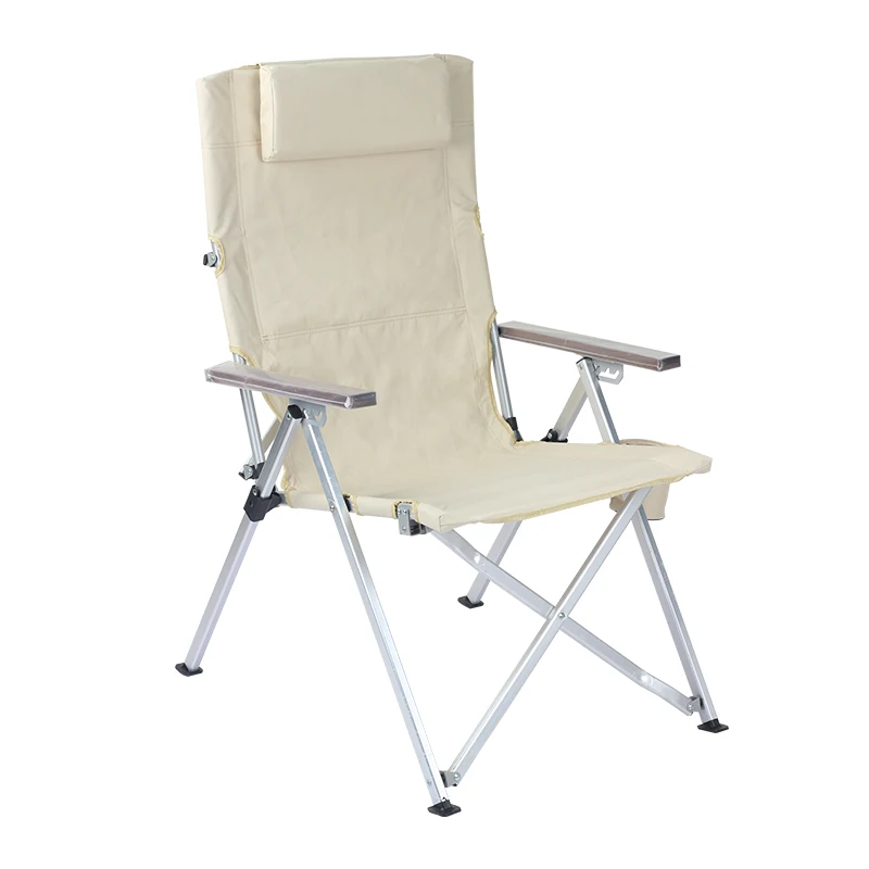 Manufacturer Outdoor Adjustable Portable Ultralight Heavy Duty Aluminum Folding Beach Camping Chair with Pillow