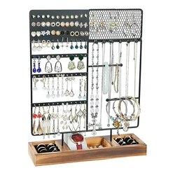 Jewelry Organizer Stand,Earring Organizer with 84 Holes Ear Stud,Jewelry Organizer Holder with Wooden Tray for Earrings Necklace