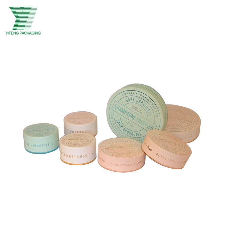 2020 Bulk nude color printing food grade chocolate box paper cylinder packaging small dark chocolate round packaging boxes