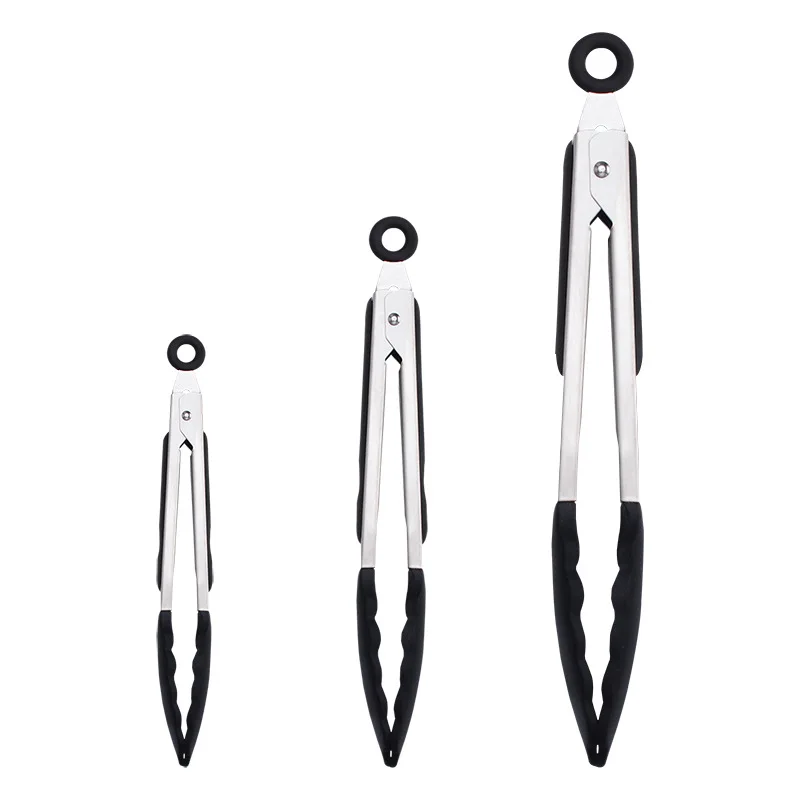 Non Slip Silicone Smart Gadgets Stainless Steel Cooking Utensils Food Steak Bread Clamp Barbecue Tongs