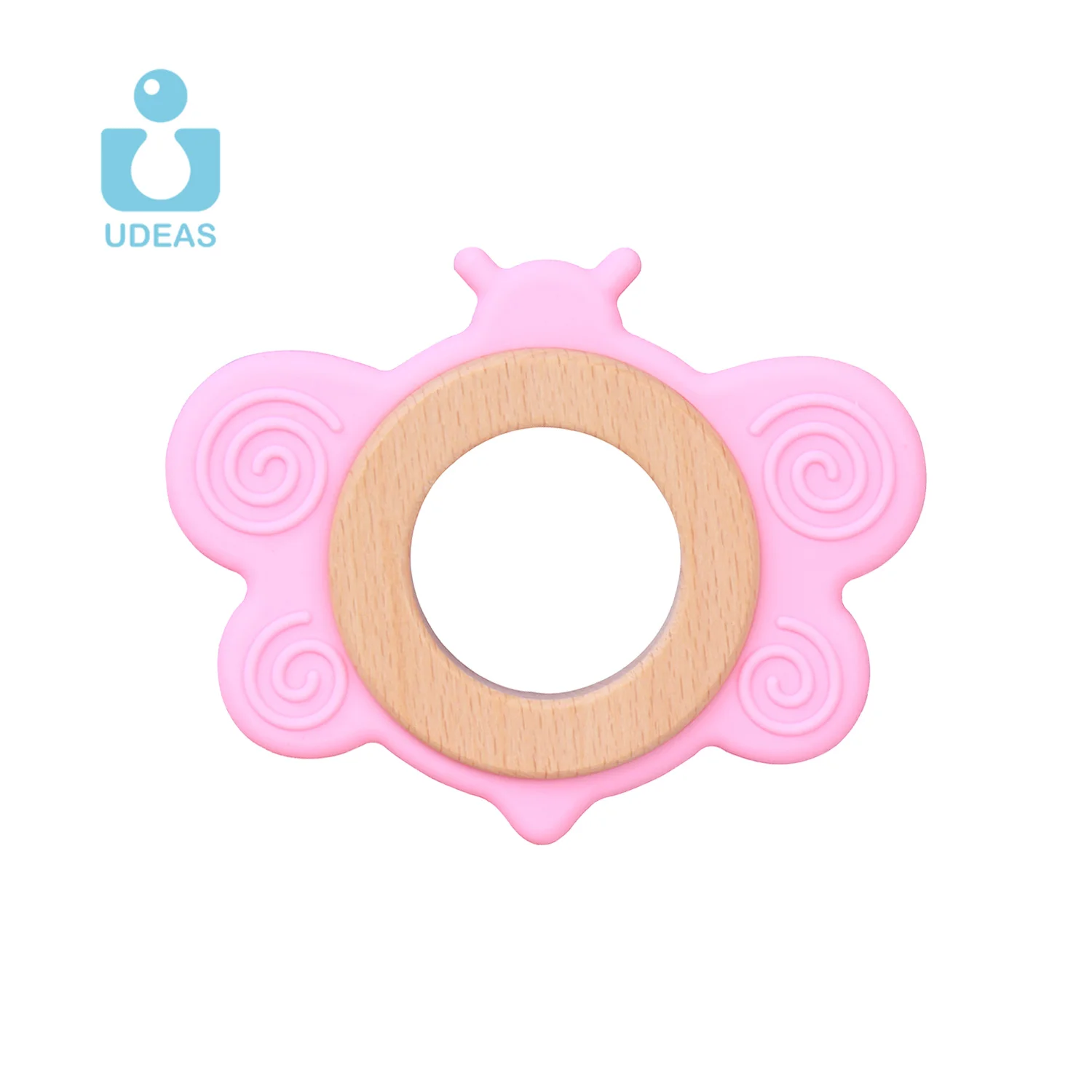 Food grade silicone rattle teether animal fruit round bracelet baby teething toys natural beechwood wooden silicone baby teether