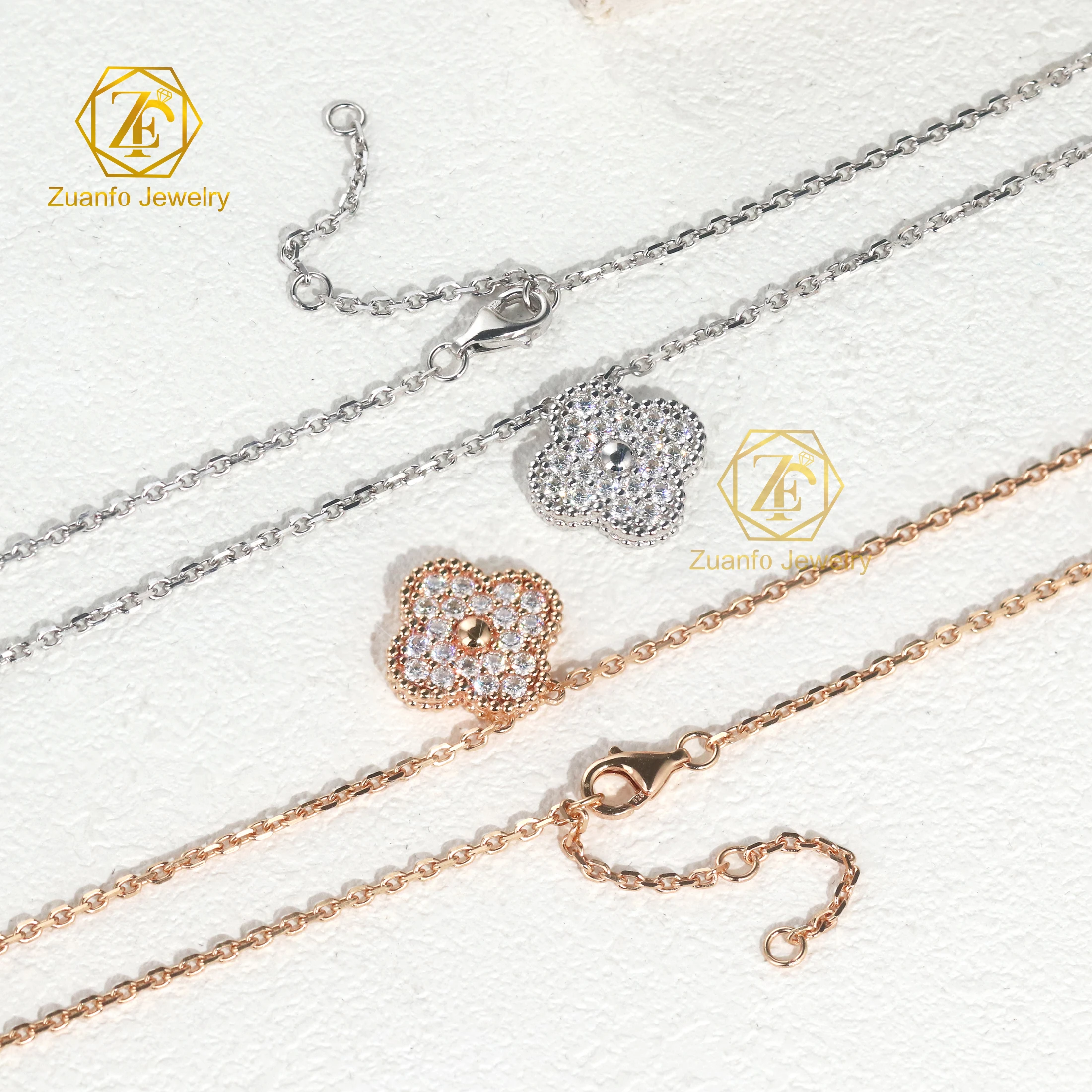Hot Sale Fashion Jewelry Four Leaf Link Bracelet Ladies Luxury Adjustable S925 Rose Gold Plated Clover Earrings Necklace Women