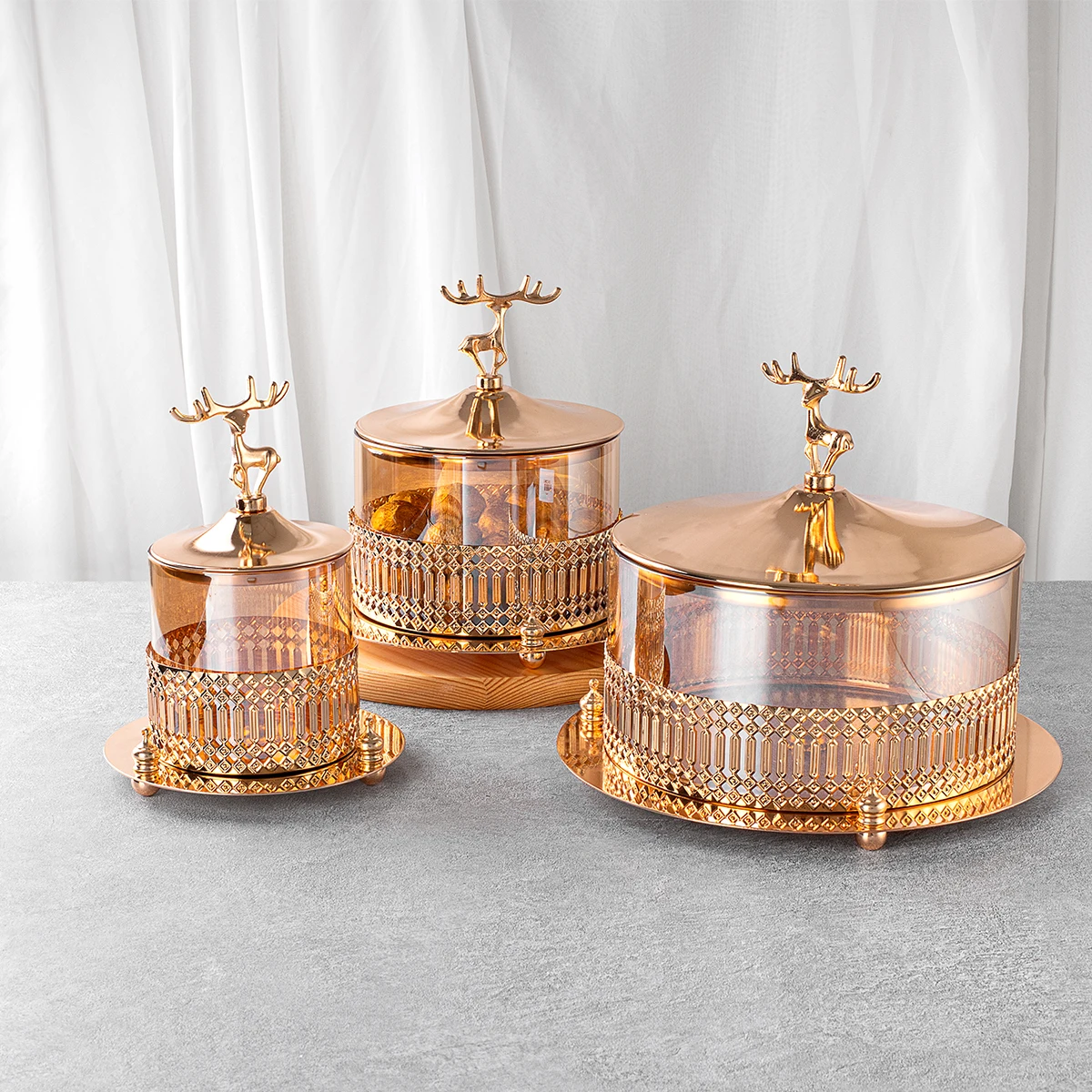 JINGHUANG Middle East Home Decorative Gold Plated Metal Candy Box Dry Fruit Deco Storage Tray Candy Dish for Ramadan