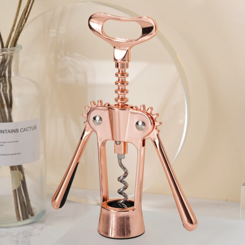 Hot Sale Rose Gold Corkscrew Wine Opener With Linen Pouch Custom Logo Wine Opener  Lever Advanced Wine Bottle Opener