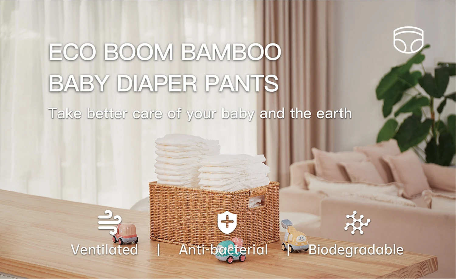 ECO BOOM new fashion disposable eco friendly organic biodegradable bamboo baby training pants nappy for kid