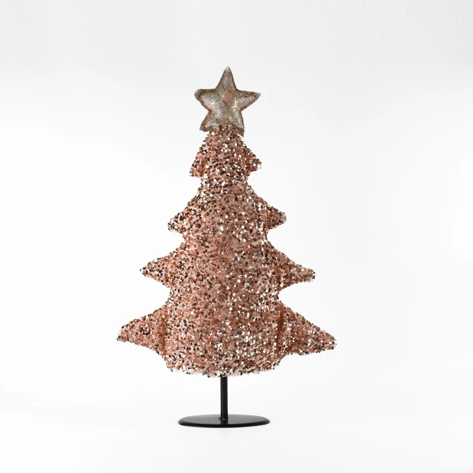 New Arrival Sequin Tree Decoration  Christmas Tree with  Star on Top Metal Bottom Pink Color Standing Tree Table Decoration