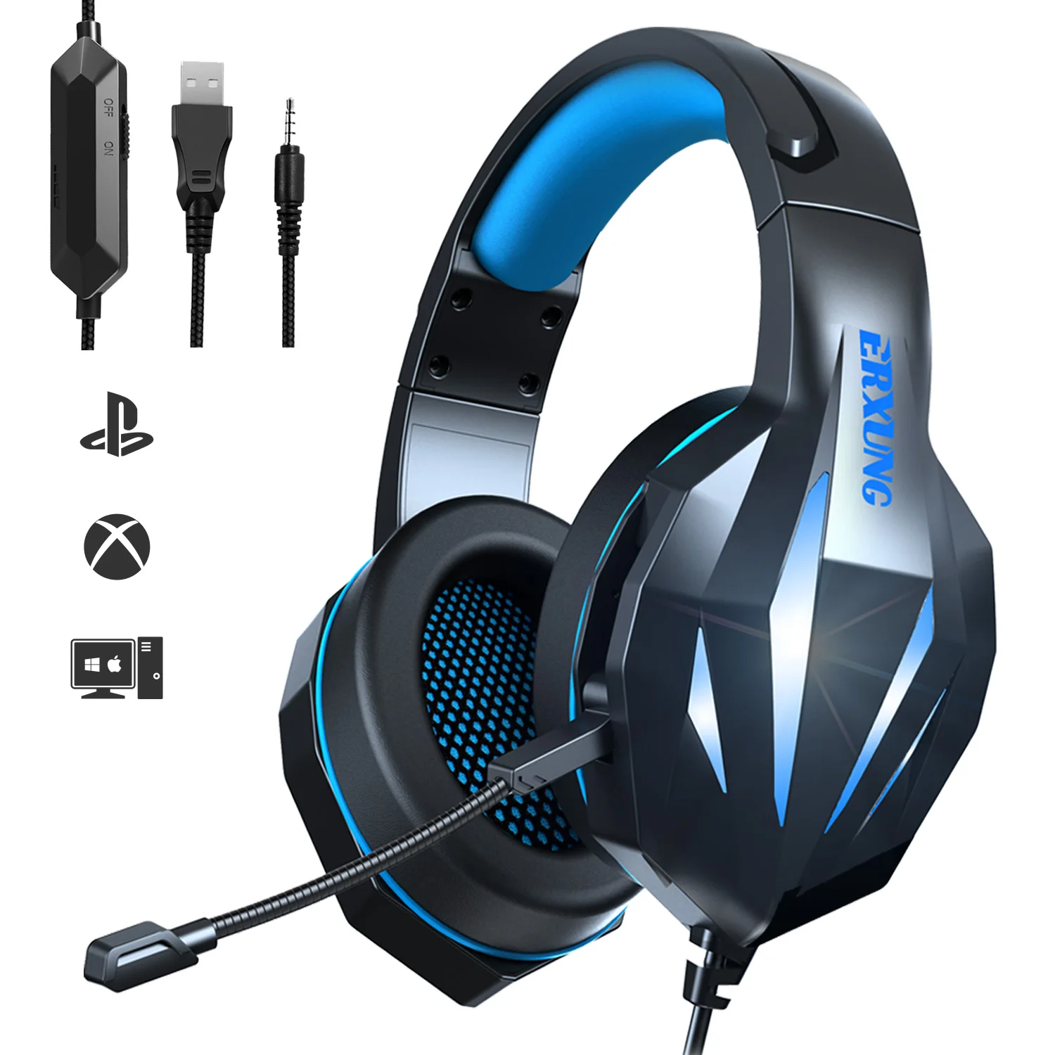 Popular LED Gaming Headphones with Stereo Bass Microphone and Volume Control Gaming Headset for PS4/Xbox/Switch/PC/Laptop/Tablet