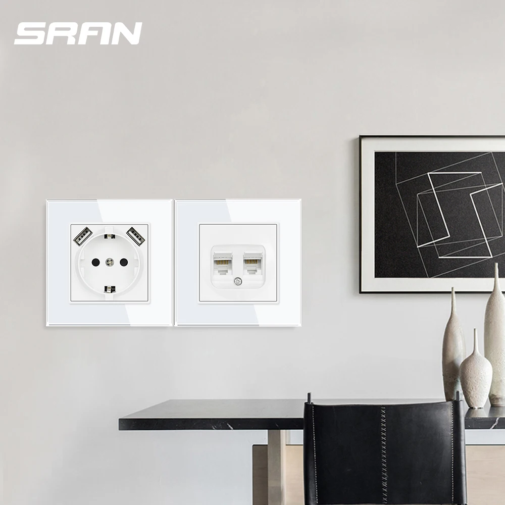 Eu Standard 16 Amp Glass Panel Homes Electric Electrical Plate Power Steckdose  German Outlet 86x86 Wall Socket