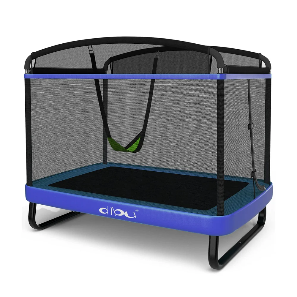 6 ft /180 cm Indoor child trampoline with swing safety fence net for Kid toddler 3-8 years old rectangular Max Load 220 pounds
