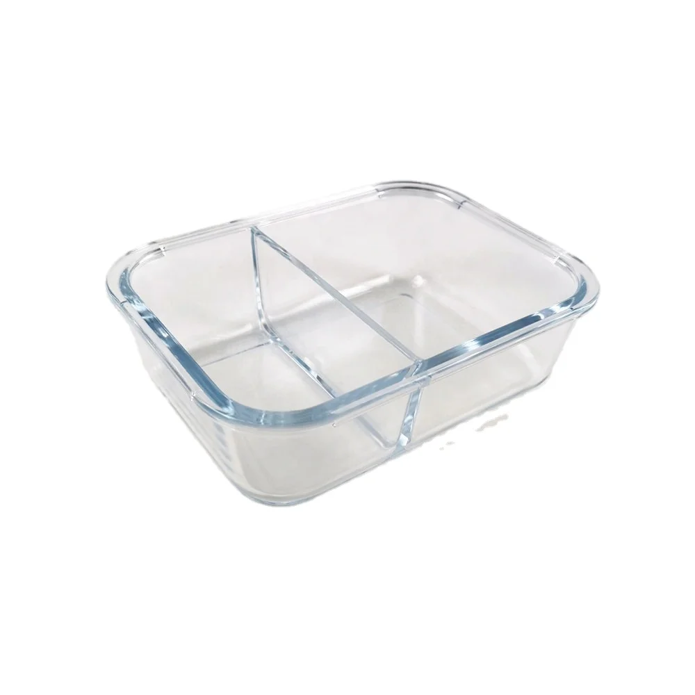 2023 Hot Sale 1040ml Large Capacity rectangle Glass Food Container Oven Safe Bento Lunch Box  With Two Full Compartments