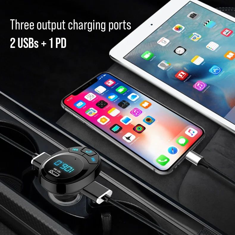 Автомобильный MP3 плеер Bluetooth 5 0 FM передатчик Type-C 18 Вт PD Dual USB быстрое зарядное устройство u-диск tf-карта двойной автомобильный комплект