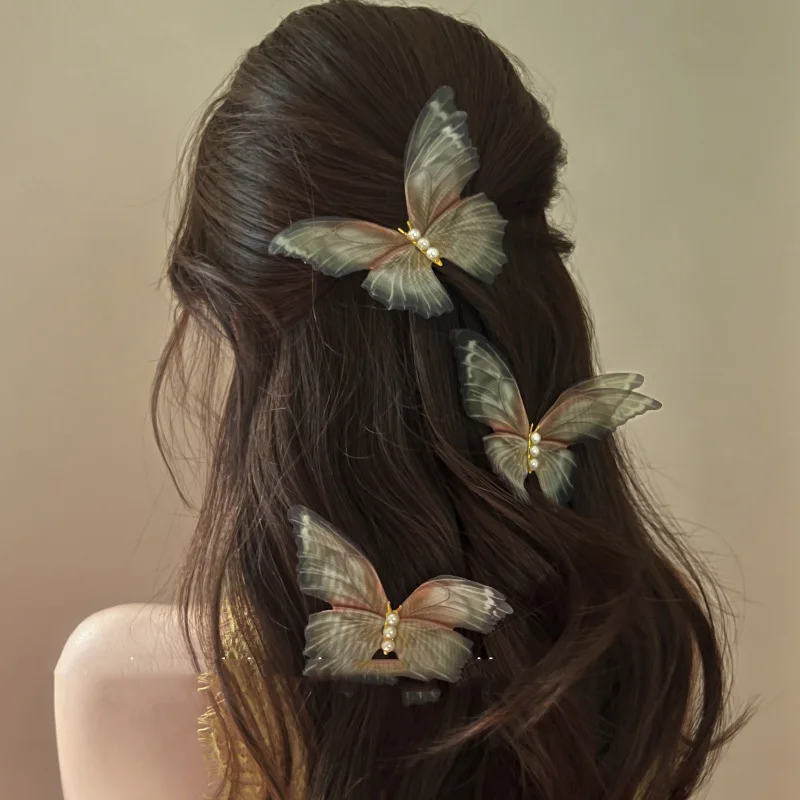 2023 Новые поступления большого размера бабочки заколки для волос, свадебные аксессуары для волос, высокие сапоги в стиле ретро, с отделкой жемчугом зажимы сетки бабочки заколки для волос клип (1600734971004)