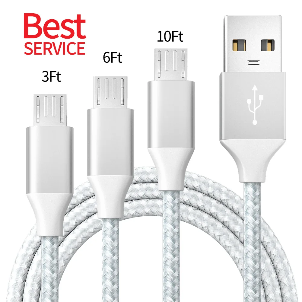 Made in China Shenzhen factory wholesale top quality fast phone charging cable nylon braided micro usb data cable 2m 6FT