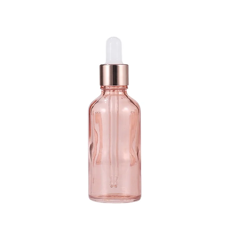 Round Oil Pink Serum Glass 2oz Dropper Bottle 30ml 100ml Eye Rose Gold Dropper Glass Bottle Pink Dropper Bottle For Cosmetic