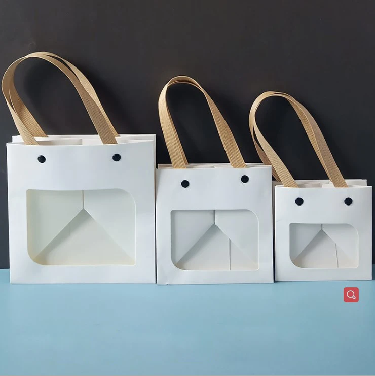 
Square Bottom Fancy Gift Tote Bag Rivet Window Craft Paper Bag With Flat Handle 