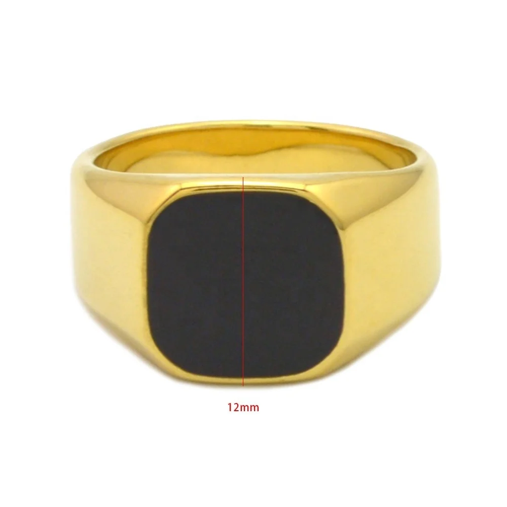High quality men ring black enamel custom gold plated stainless steel black dripping glue ring