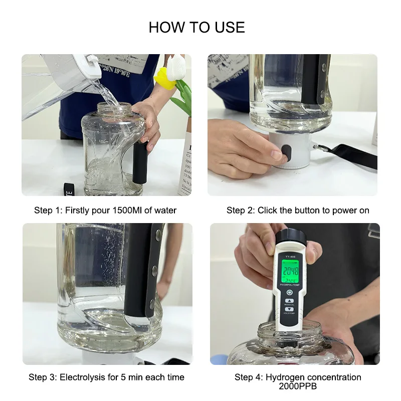 SOUDRON new 1.5l hydrogen generator water bottle portable nano hydrogen sport water ion bottle with USB charging