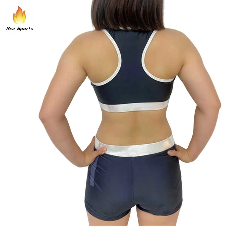 Free Design Sublimation Cheerleading Uniforms Youth Cheerleader Clothing Black And Silver Metallic  Perform Cheer Team Wear
